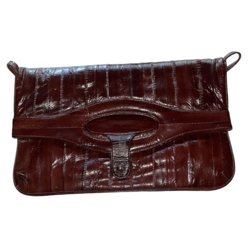 Vintage Eel Appeal Convertible Eel Clutch Top‎ Handle Bag Brown Retro Glam